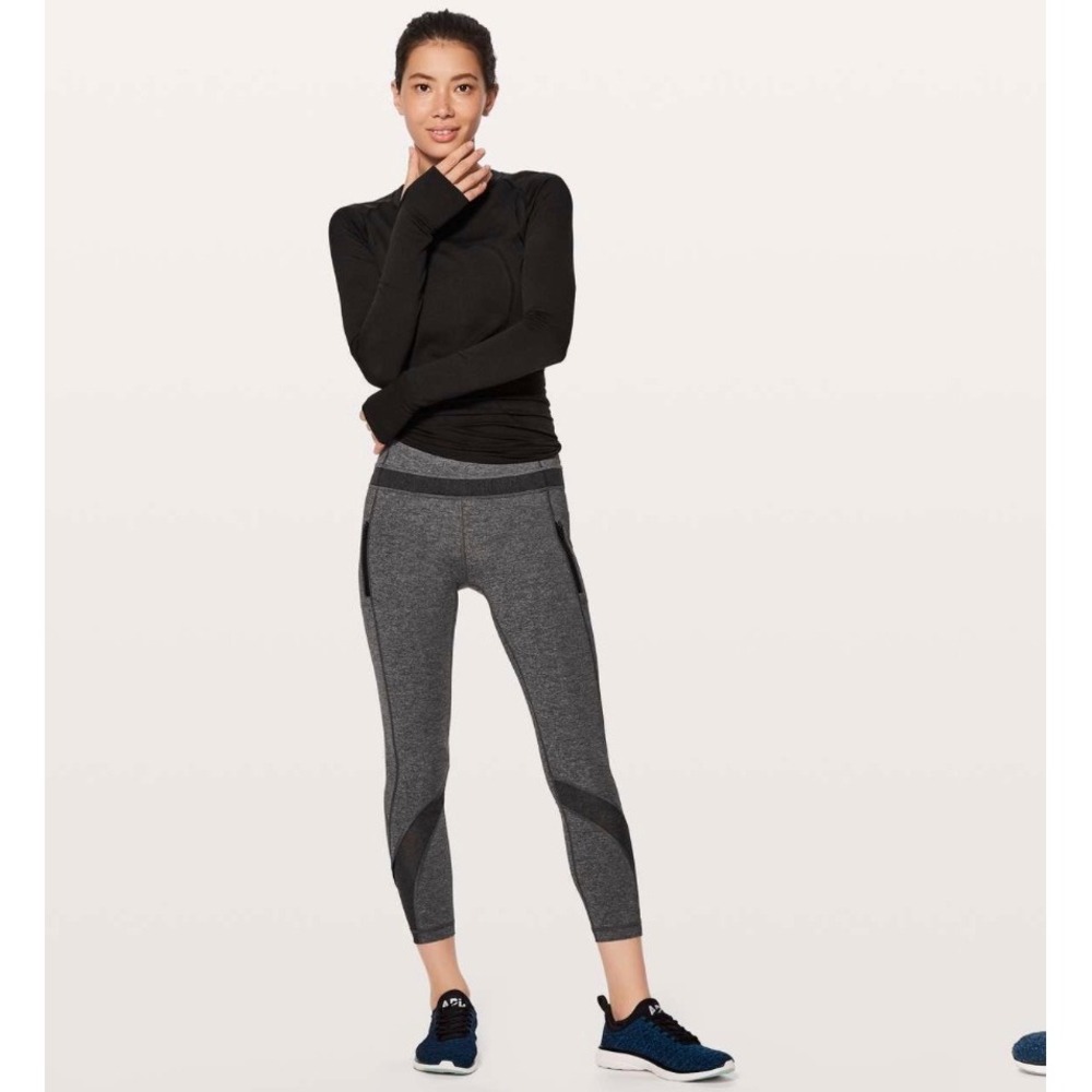 Lululemon Inspire Tight II Heathered Black Gray Running‎ Leggings Zip Pockets 2
